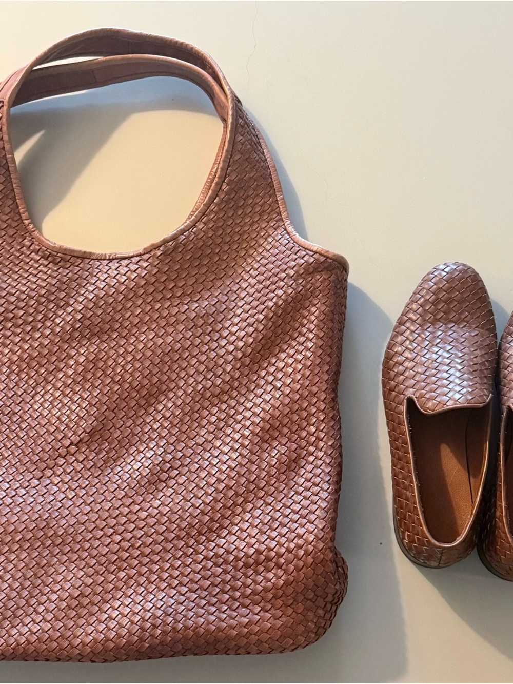 Handmade Genuine Leather Hobo Tote Bag oversize, Cognac Brown, pre-owned. - Picture 12 of 16